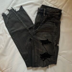 American Eagle Distressed Black Denim High Rise Jegging Super Stretch
